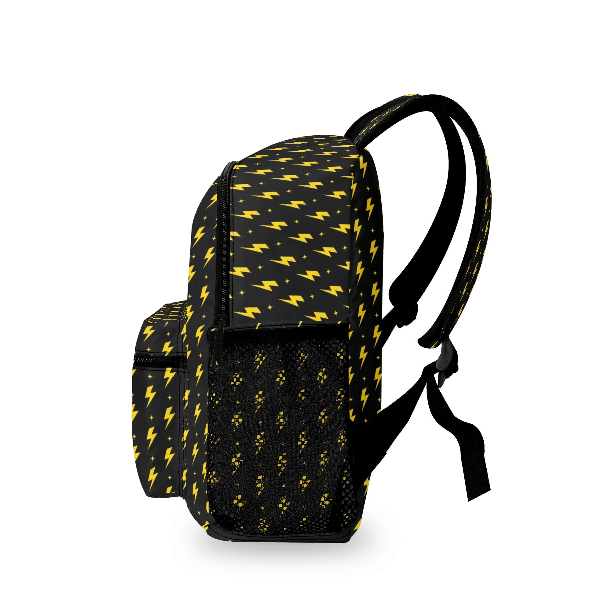Personalised Yellow Lightning Small Kids Backpack, Name On Back Personalised Small Kids Backpack comic Printed Offshore