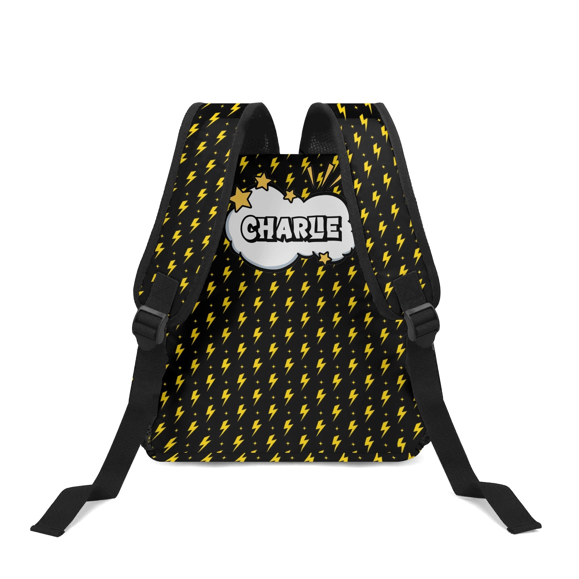 Personalised - Yellow Lightning - Small Kids Backpack, Name On Back Personalised Small Kids Backpack comic Printed Offshore