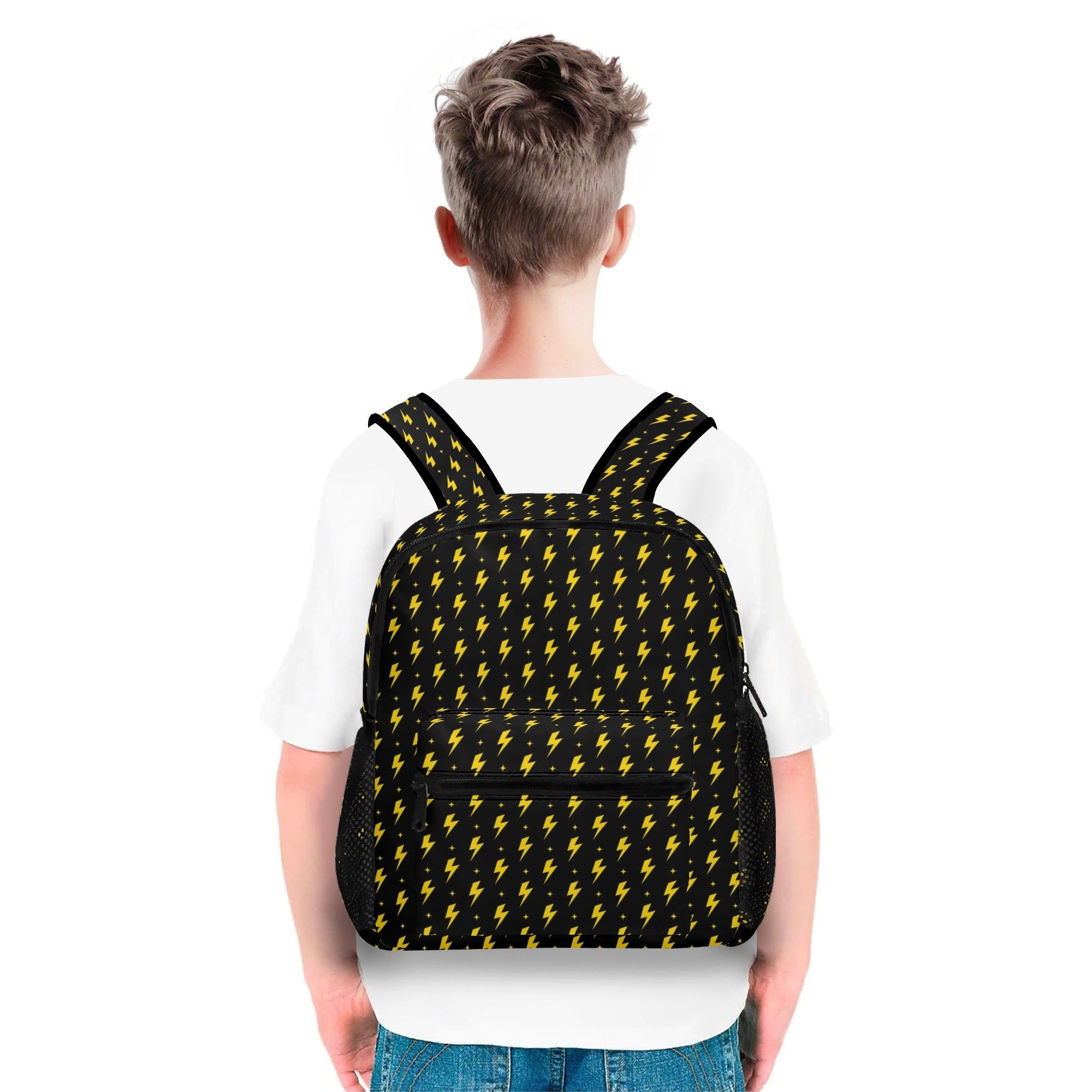 Personalised - Yellow Lightning - Small Kids Backpack, Name On Back Personalised Small Kids Backpack comic Printed Offshore