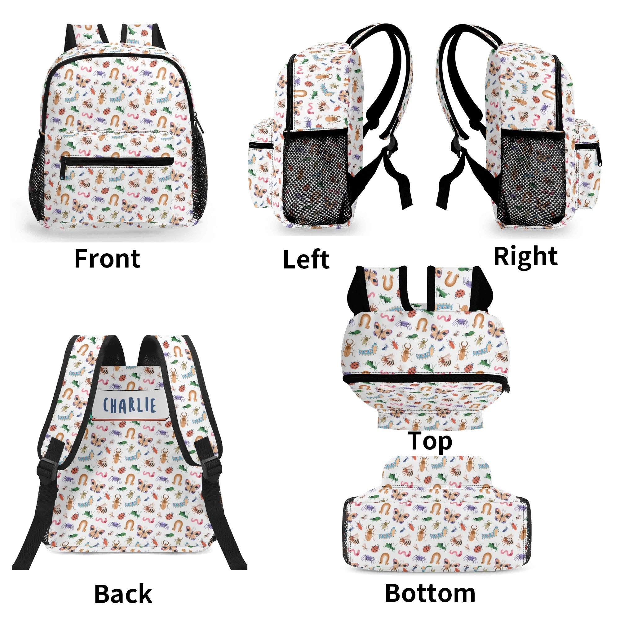 Personalised - Cute Little Bugs - Small Kids Backpack, Name On Back Personalised Small Kids Backpack animal Printed Offshore
