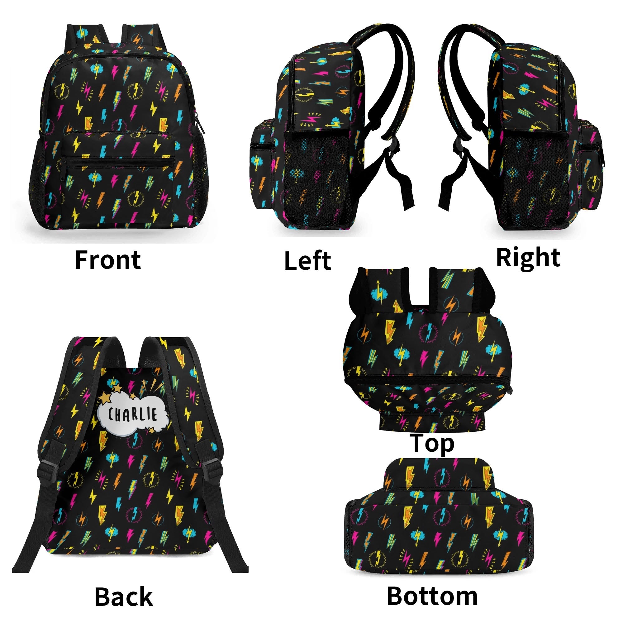 Personalised - Fun Lightning, Comic Book - Small Kids Backpack, Name On Back Personalised Small Kids Backpack comic Printed Offshore
