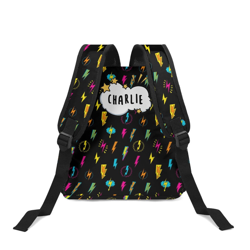 Personalised Fun Lightning, Comic Book Small Kids Backpack, Name On Back Personalised Small Kids Backpack comic Printed Offshore