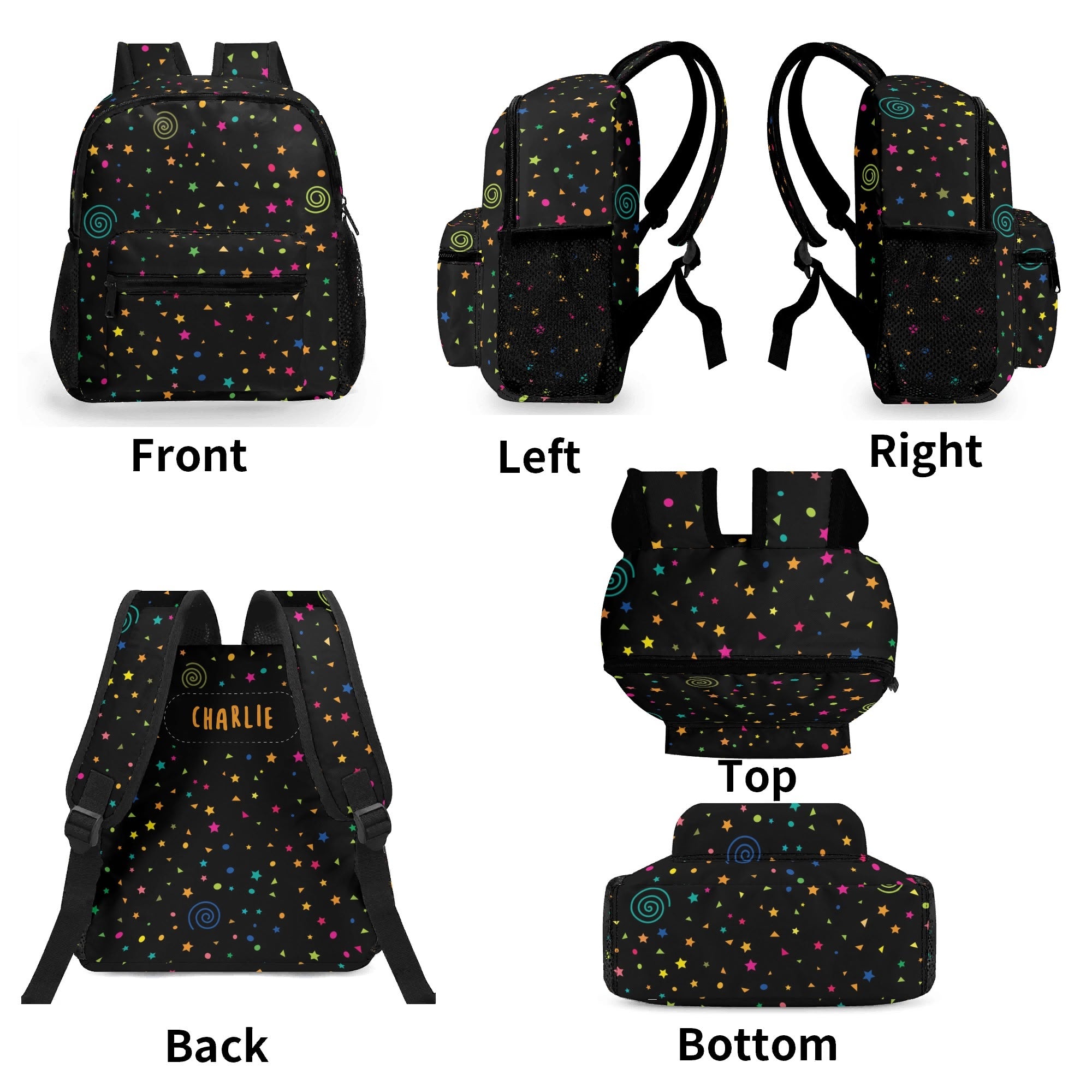 Personalised - Stars And Swirls - Small Kids Backpack, Name On Back Personalised Small Kids Backpack Printed Offshore