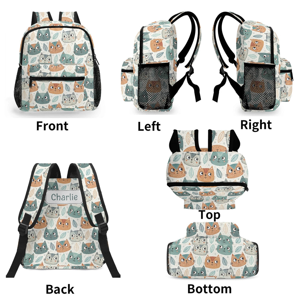 Personalised Cute Cat Faces Small Kids Backpack, Name On Back Personalised Small Kids Backpack animal Printed Offshore