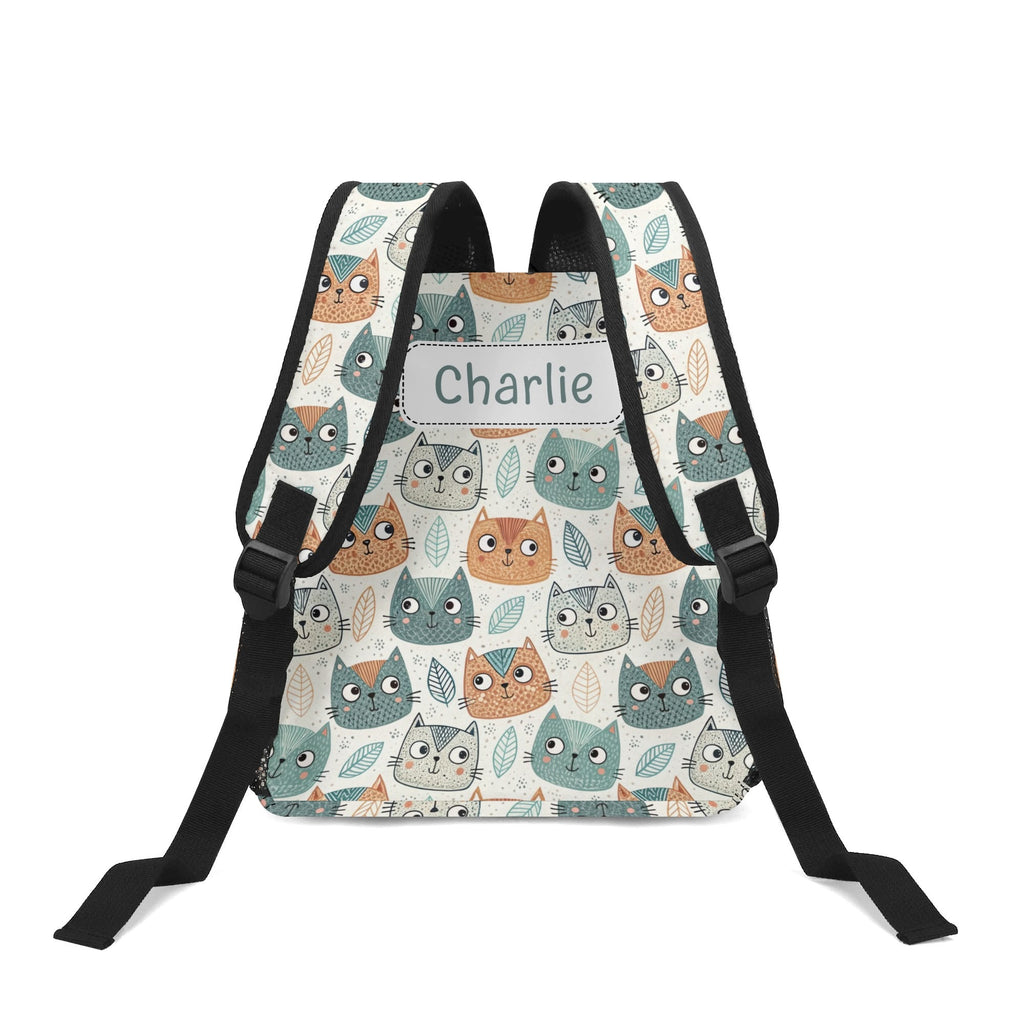 Personalised Cute Cat Faces Small Kids Backpack, Name On Back Personalised Small Kids Backpack animal Printed Offshore