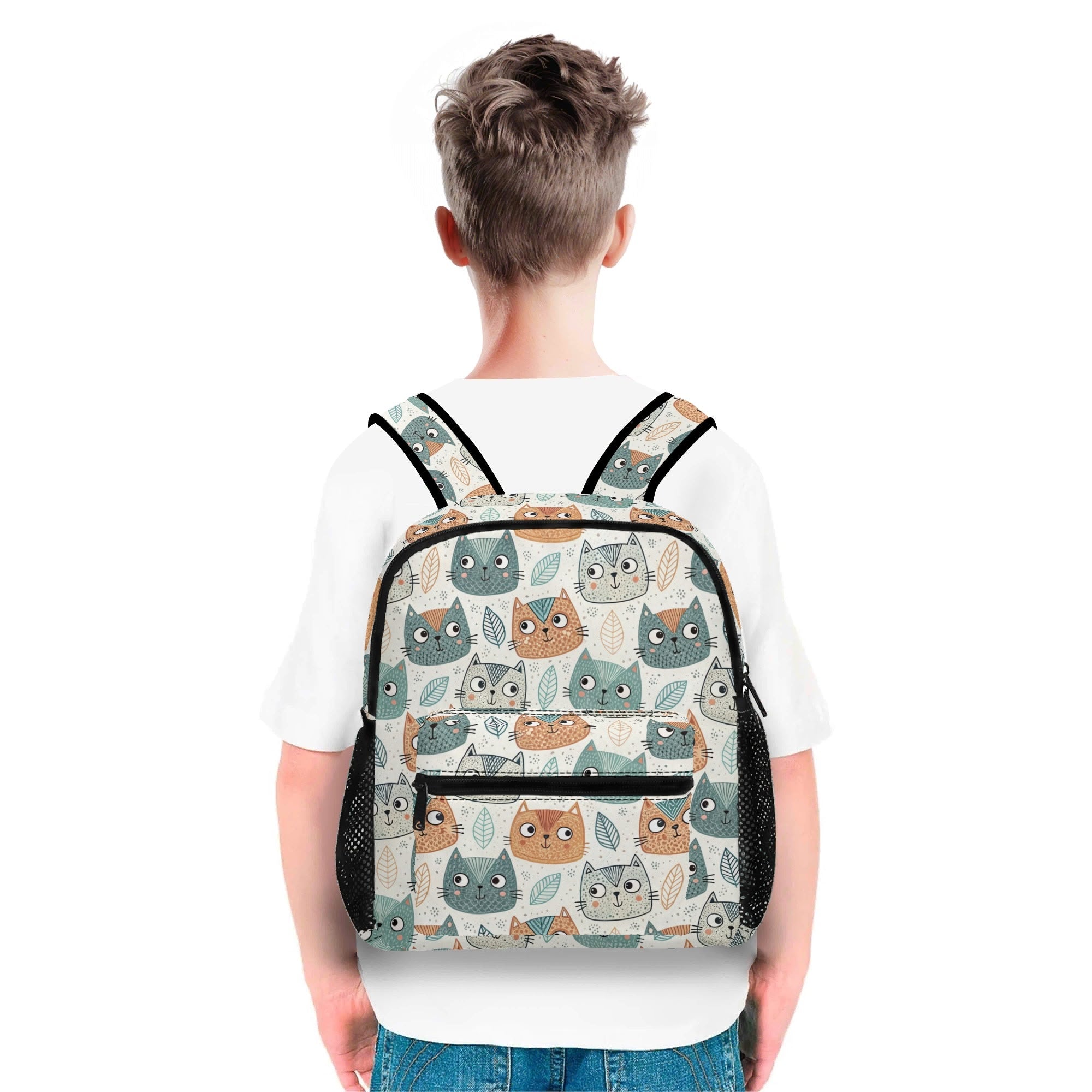 Personalised - Cute Cat Faces - Small Kids Backpack, Name On Back Personalised Small Kids Backpack animal Printed Offshore