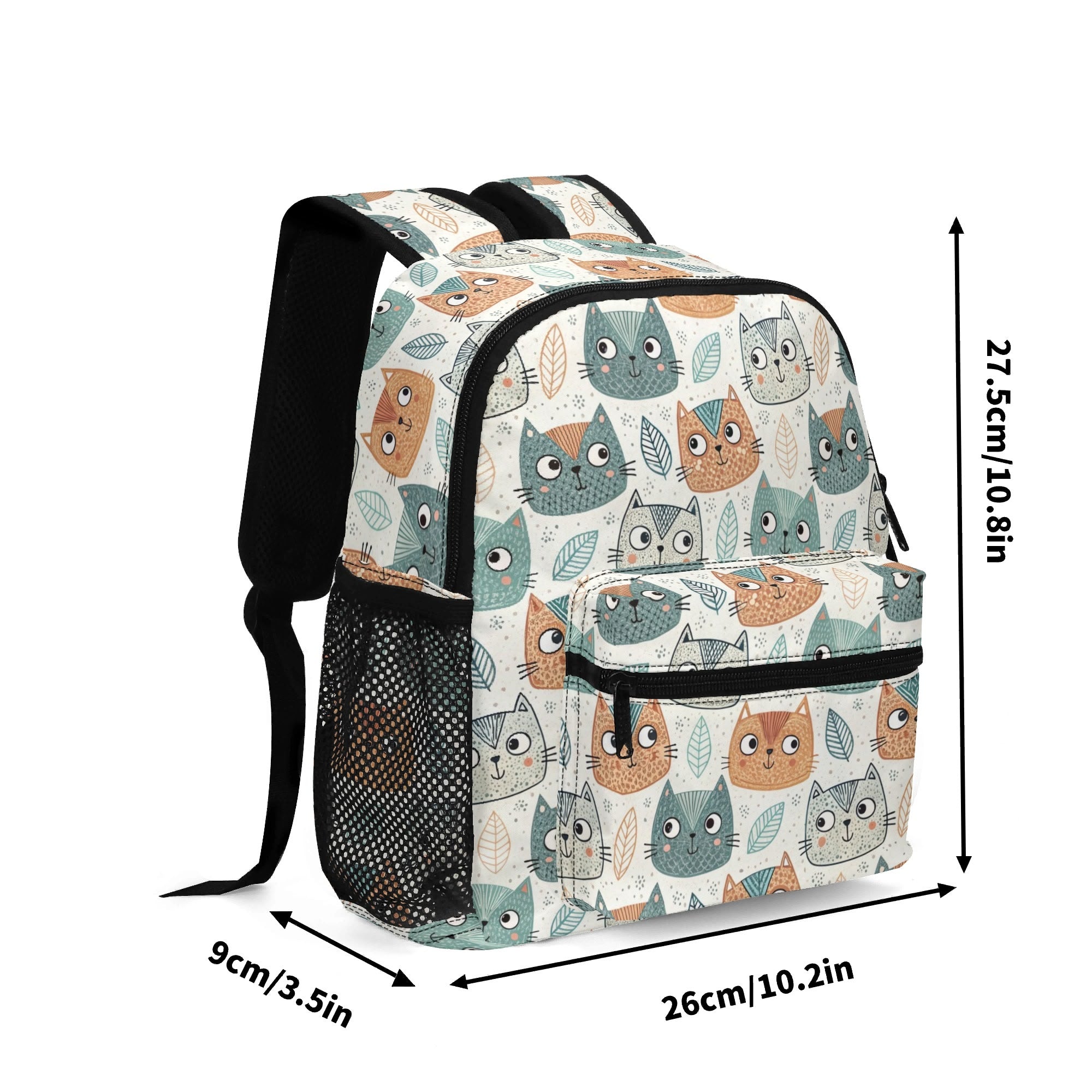 Personalised - Cute Cat Faces - Small Kids Backpack, Name On Back Personalised Small Kids Backpack animal Printed Offshore