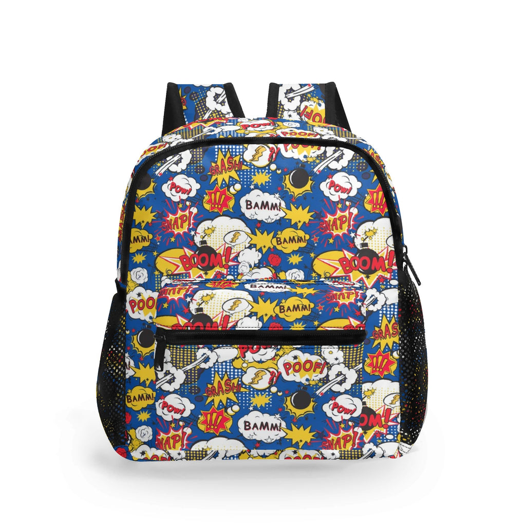 Personalised Comic Book Blue Small Kids Backpack, Name On Back Default Title Personalised Small Kids Backpack comic Printed Offshore