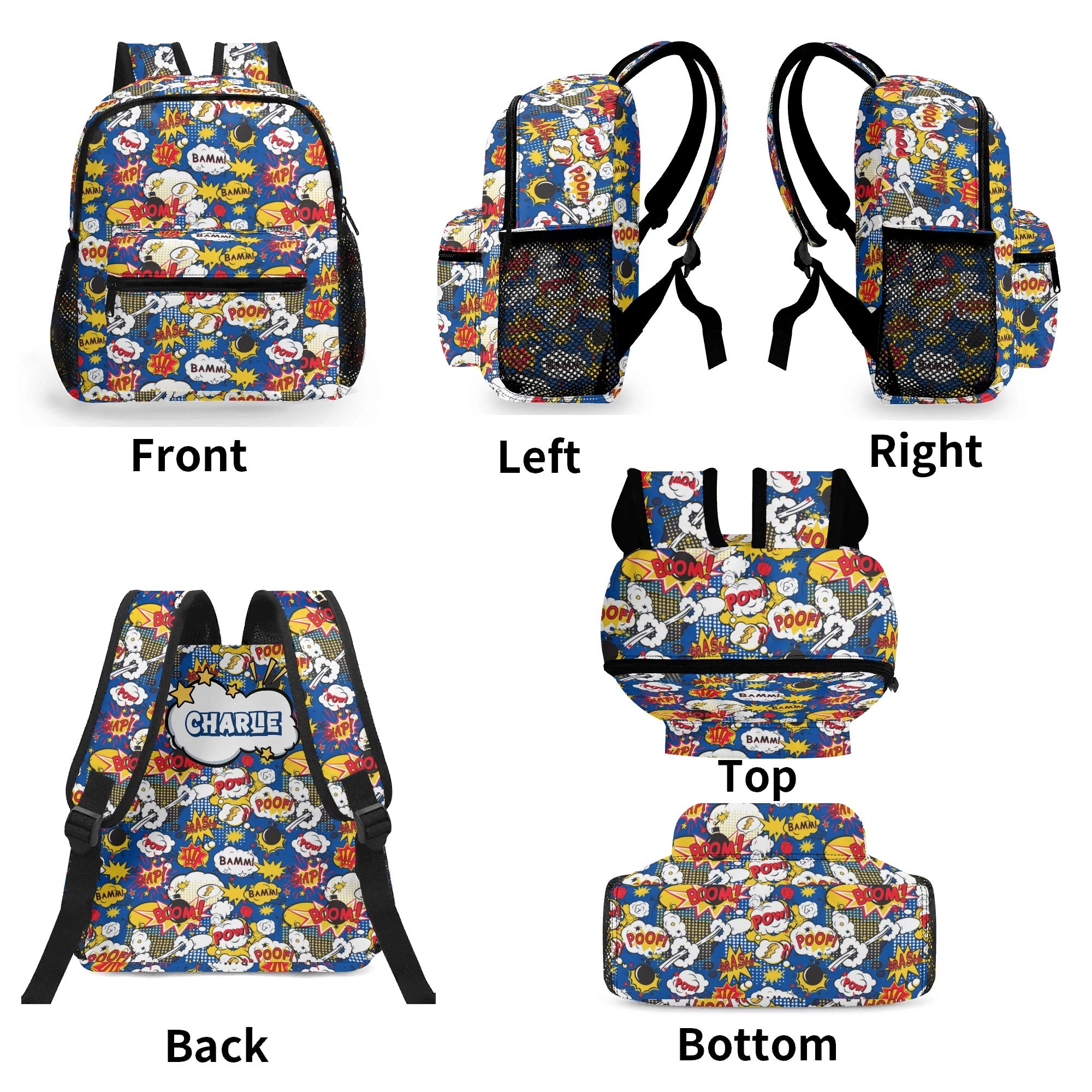 Personalised - Comic Book Blue - Small Kids Backpack, Name On Back Personalised Small Kids Backpack comic Printed Offshore