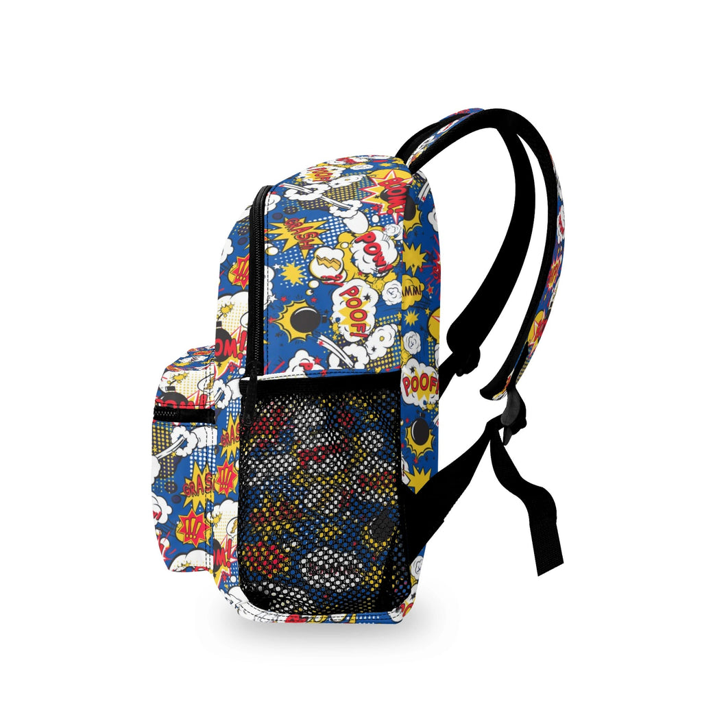 Personalised Comic Book Blue Small Kids Backpack, Name On Back Personalised Small Kids Backpack comic Printed Offshore
