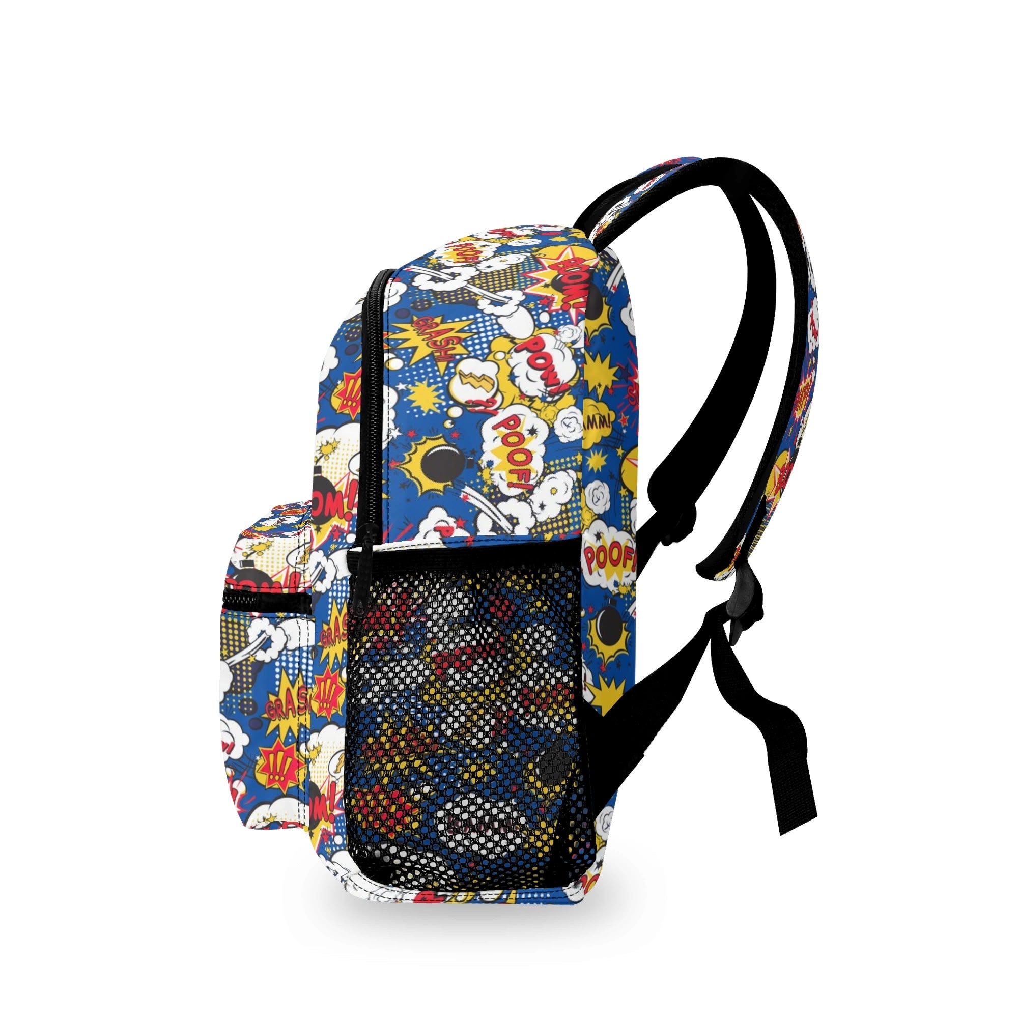 Personalised Comic Book Blue Small Kids Backpack, Name On Back Personalised Small Kids Backpack comic Printed Offshore