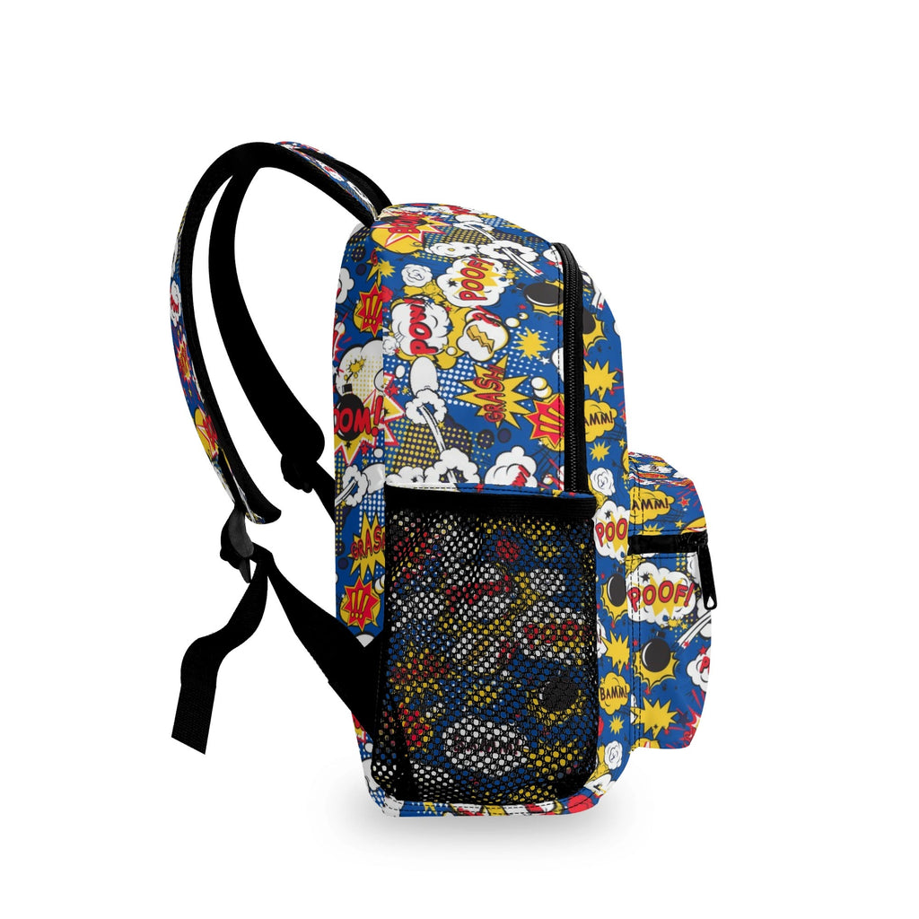 Personalised Comic Book Blue Small Kids Backpack, Name On Back Personalised Small Kids Backpack comic Printed Offshore
