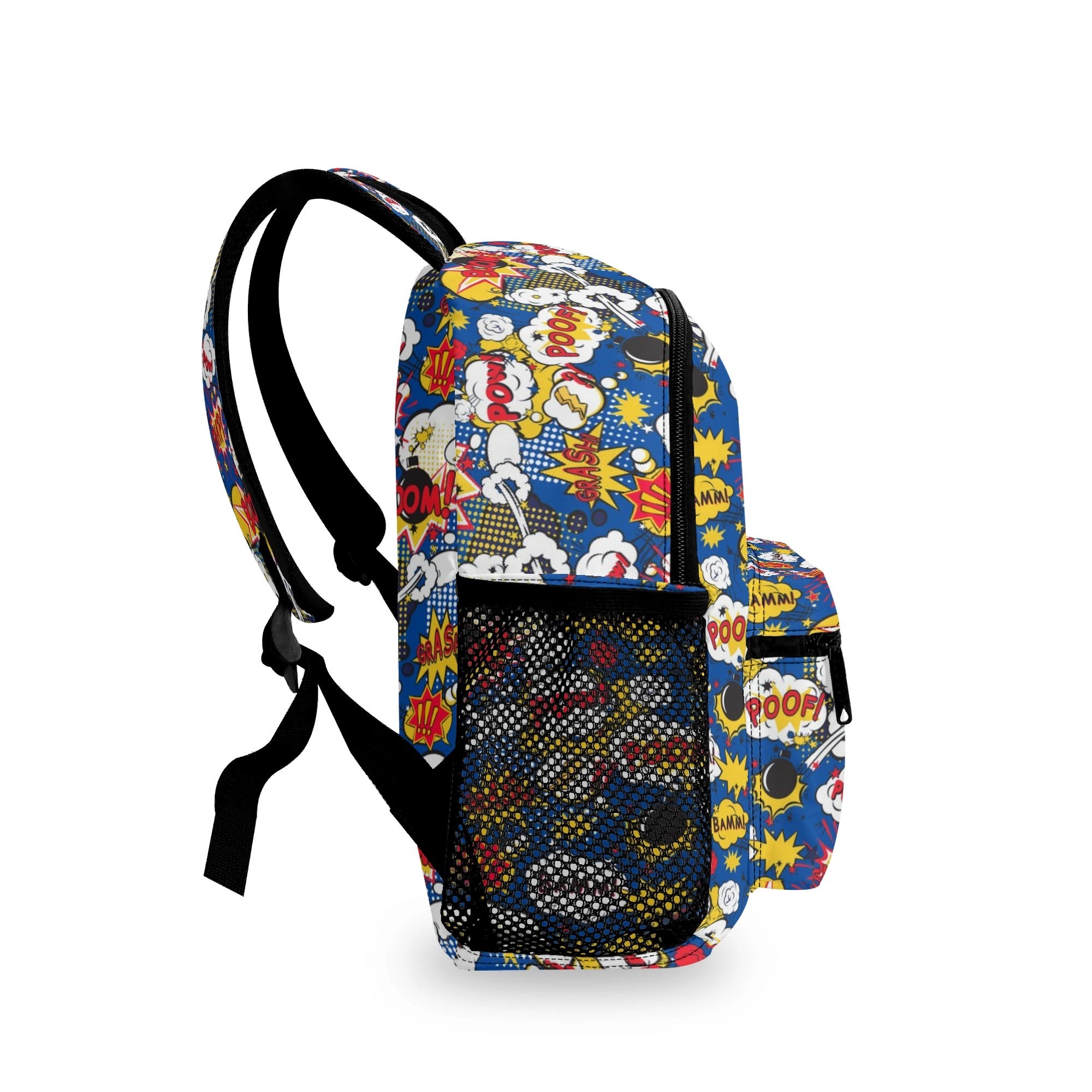 Personalised Comic Book Blue Small Kids Backpack, Name On Back Personalised Small Kids Backpack comic Printed Offshore