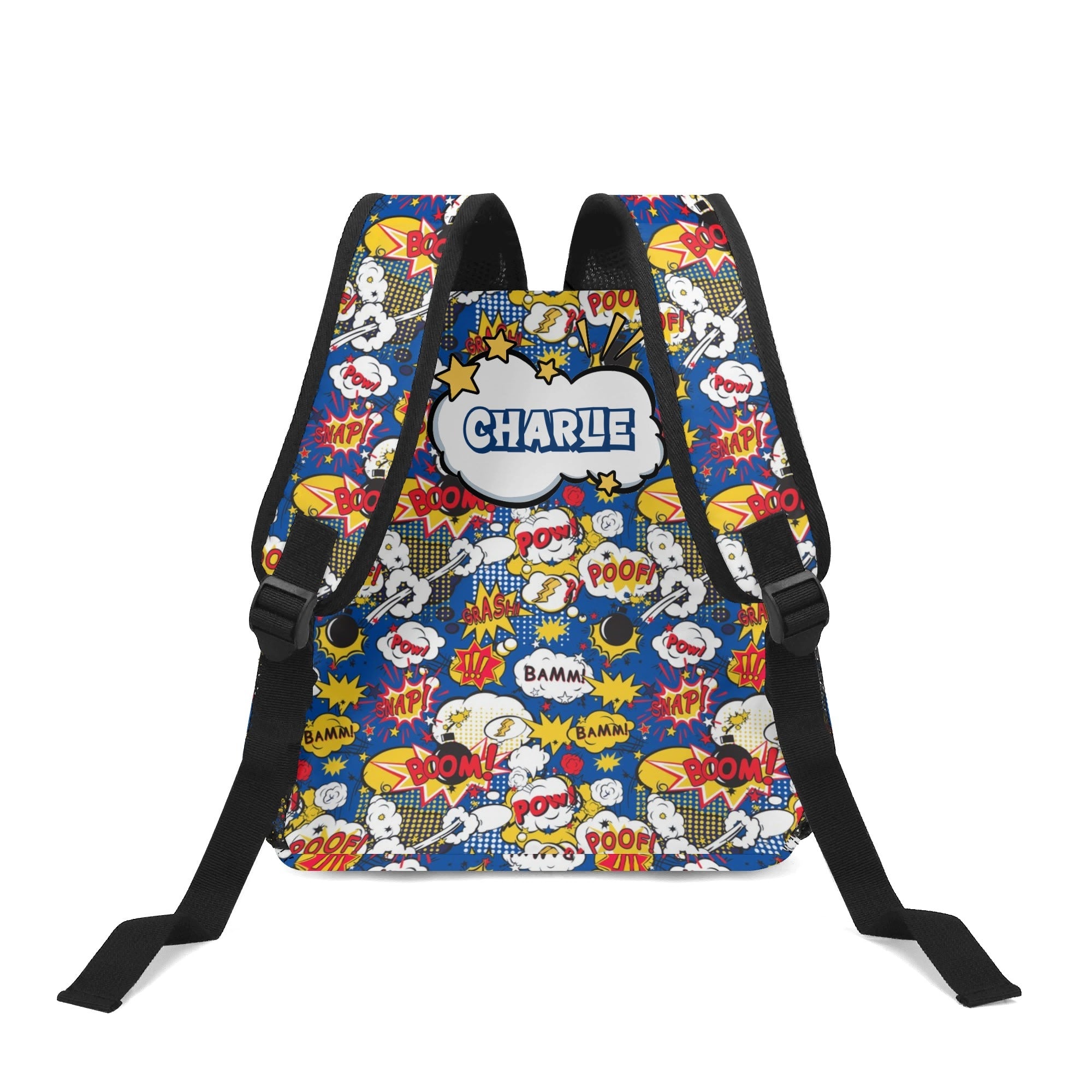 Personalised - Comic Book Blue - Small Kids Backpack, Name On Back Personalised Small Kids Backpack comic Printed Offshore