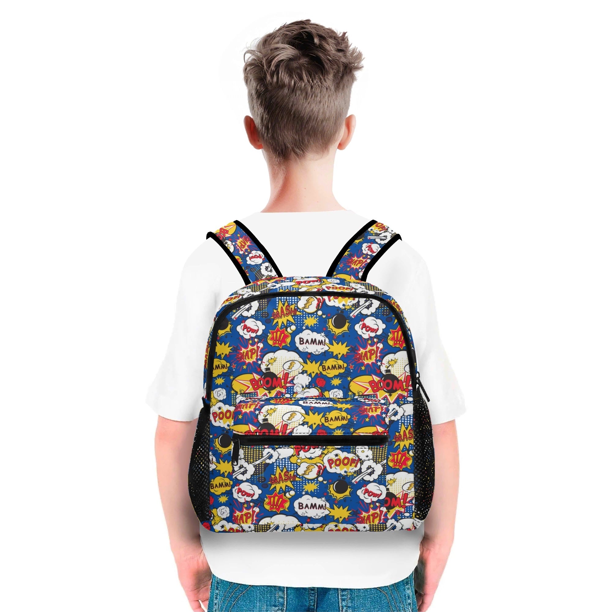Personalised - Comic Book Blue - Small Kids Backpack, Name On Back Personalised Small Kids Backpack comic Printed Offshore