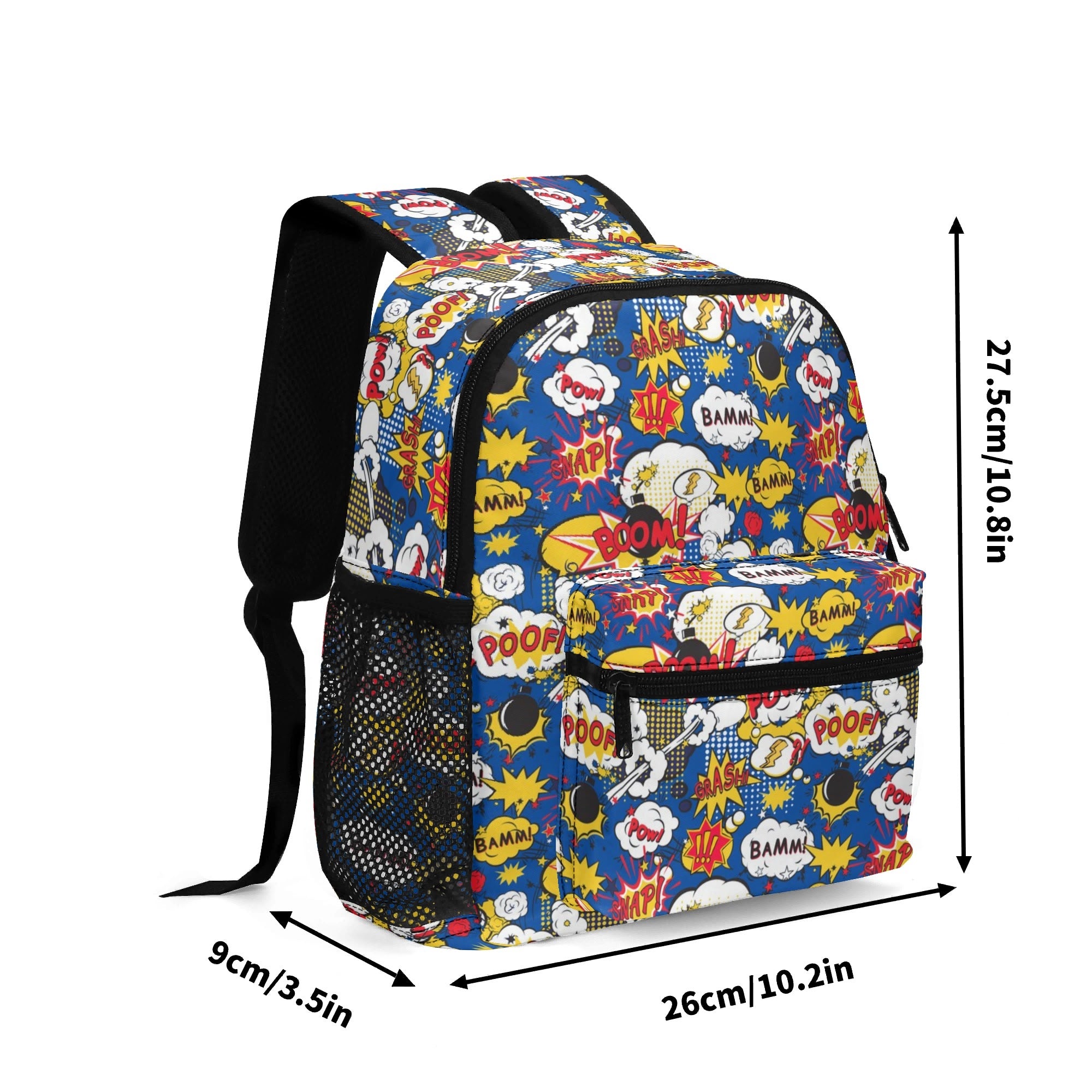 Personalised - Comic Book Blue - Small Kids Backpack, Name On Back Personalised Small Kids Backpack comic Printed Offshore