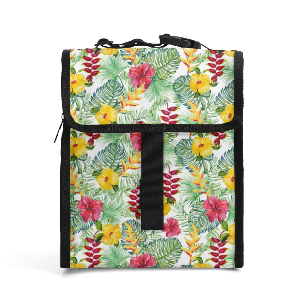 Tropical Flowers On White Flip-top Lunch Bag Default Title Flip Top Lunch Bag Plants Printed Offshore