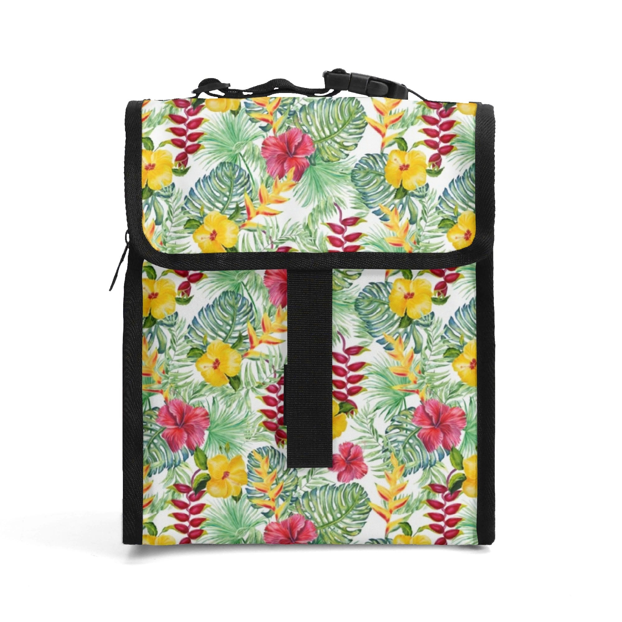 Tropical Flowers On White Flip-top Lunch Bag Default Title Flip Top Lunch Bag Plants Printed Offshore
