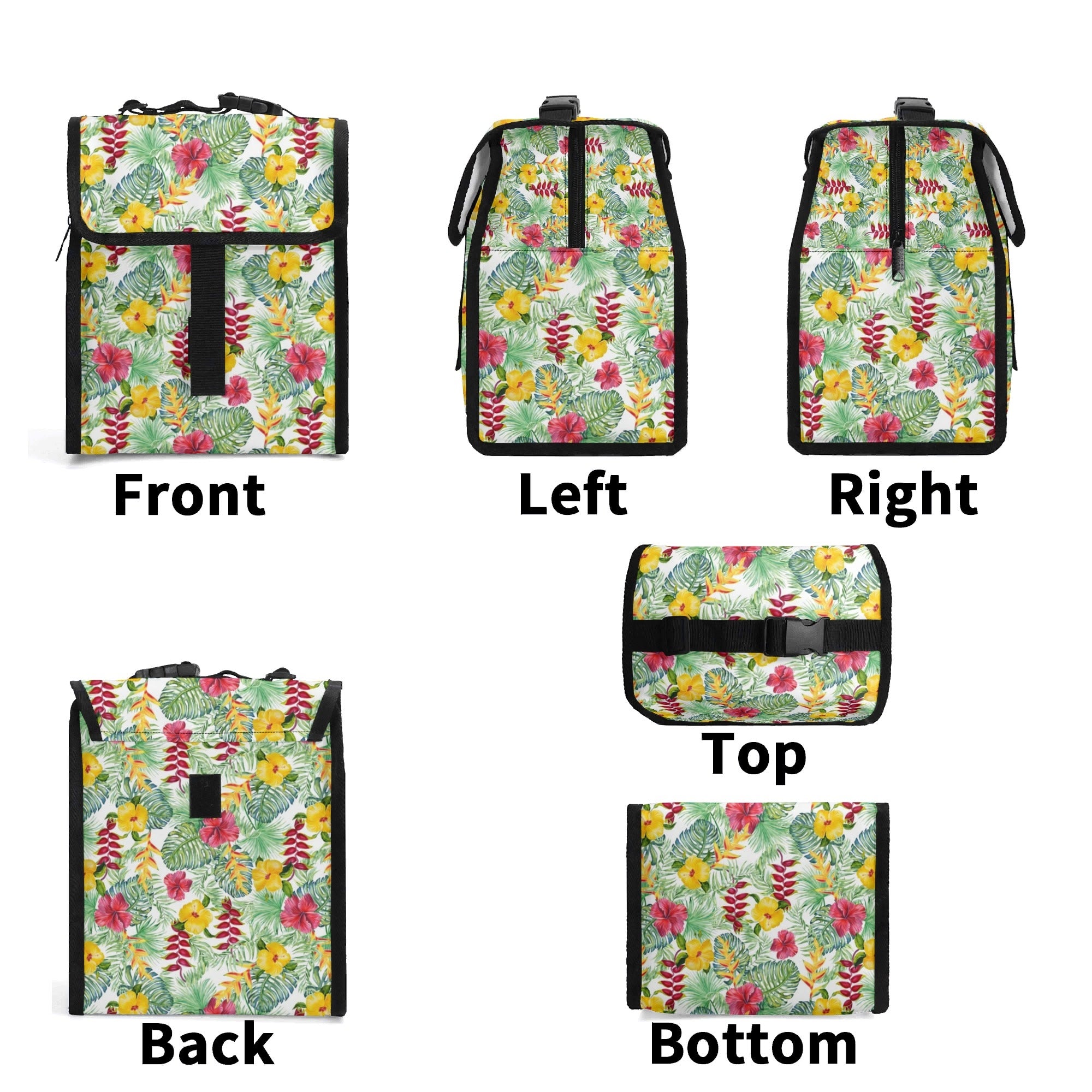 Tropical Flowers On White Flip-top Lunch Bag Flip Top Lunch Bag Plants Printed Offshore