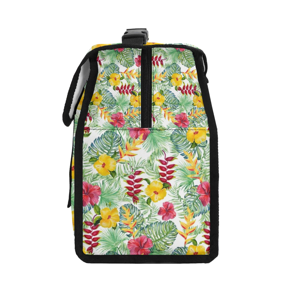 Tropical Flowers On White Flip-top Lunch Bag Flip Top Lunch Bag Plants Printed Offshore