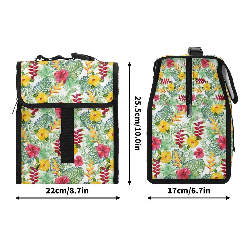 Tropical Flowers On White Flip-top Lunch Bag Flip Top Lunch Bag Plants Printed Offshore
