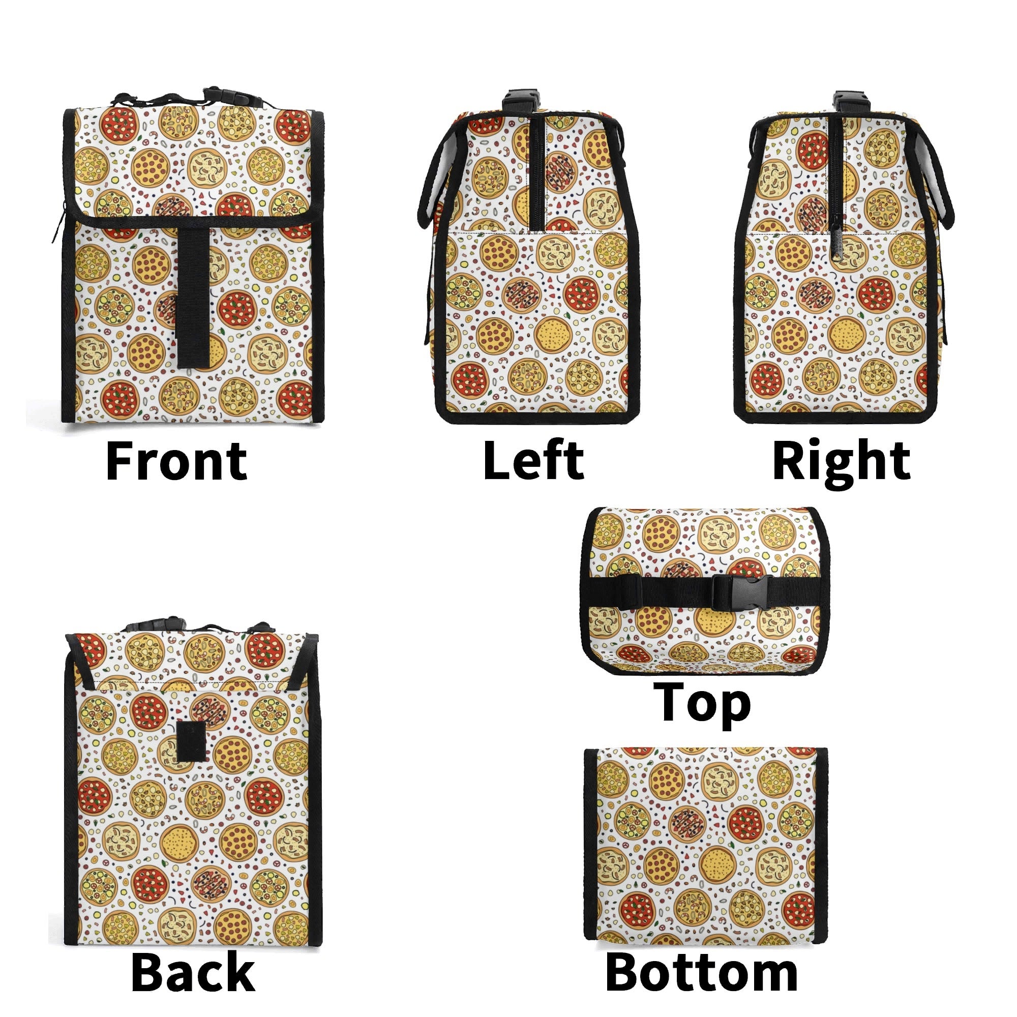 Round Pizzas On White Flip-top Lunch Bag Flip Top Lunch Bag Food Printed Offshore