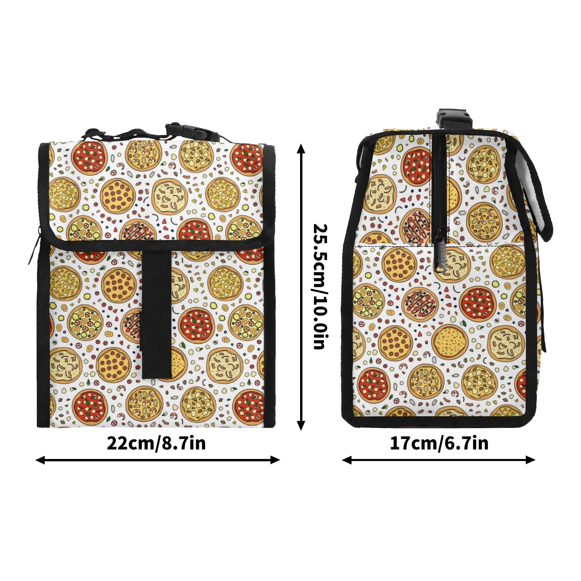 Round Pizzas On White Flip-top Lunch Bag Flip Top Lunch Bag Food Printed Offshore