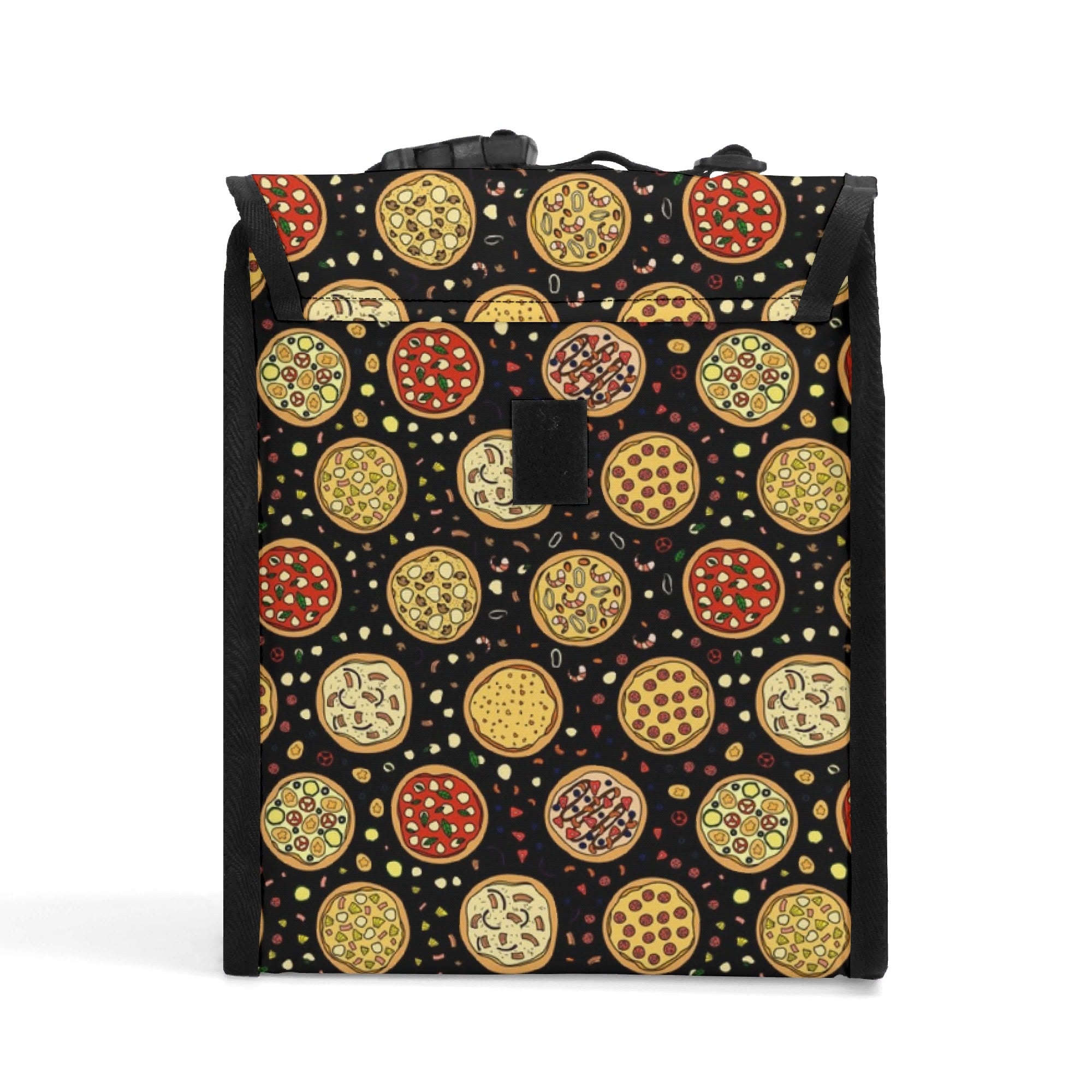 Round Pizzas On Black Flip-top Lunch Bag Flip Top Lunch Bag Printed Offshore