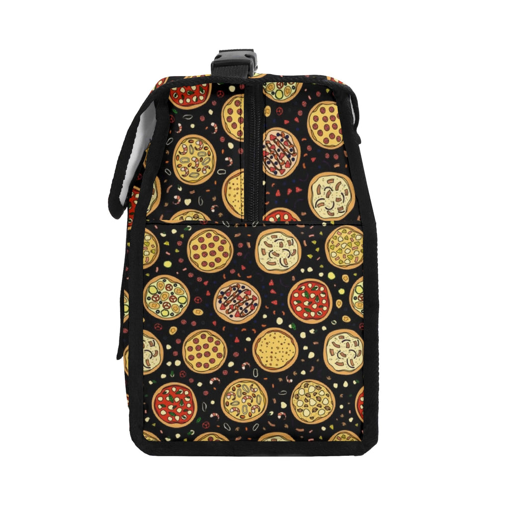 Round Pizzas On Black Flip-top Lunch Bag Flip Top Lunch Bag Printed Offshore