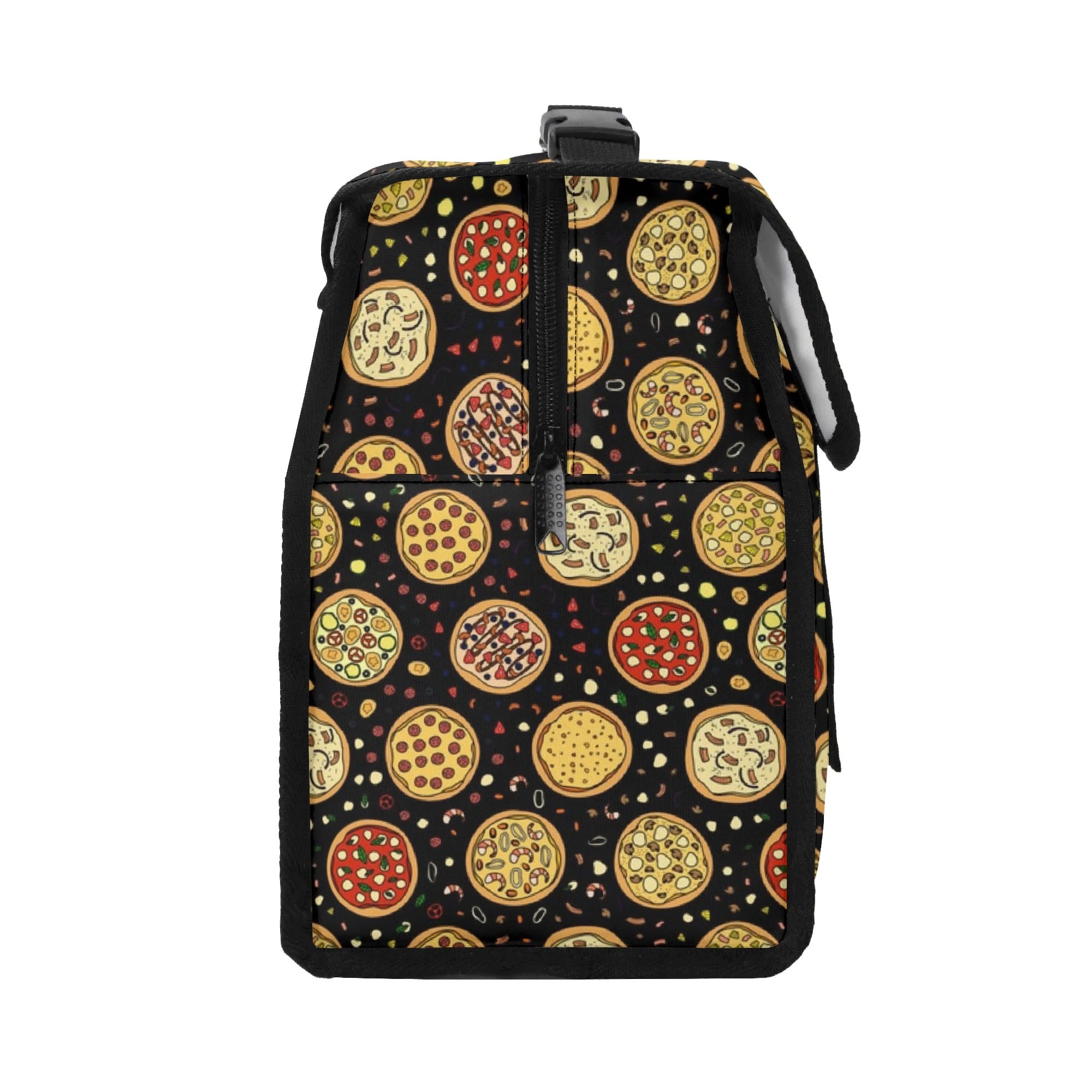 Round Pizzas On Black Flip-top Lunch Bag Flip Top Lunch Bag Printed Offshore