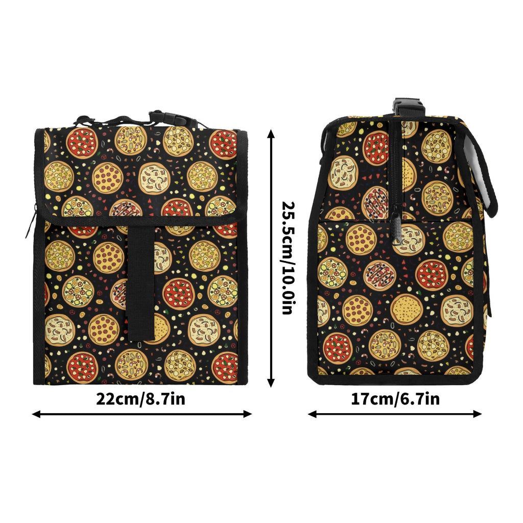 Round Pizzas On Black Flip-top Lunch Bag Flip Top Lunch Bag Printed Offshore