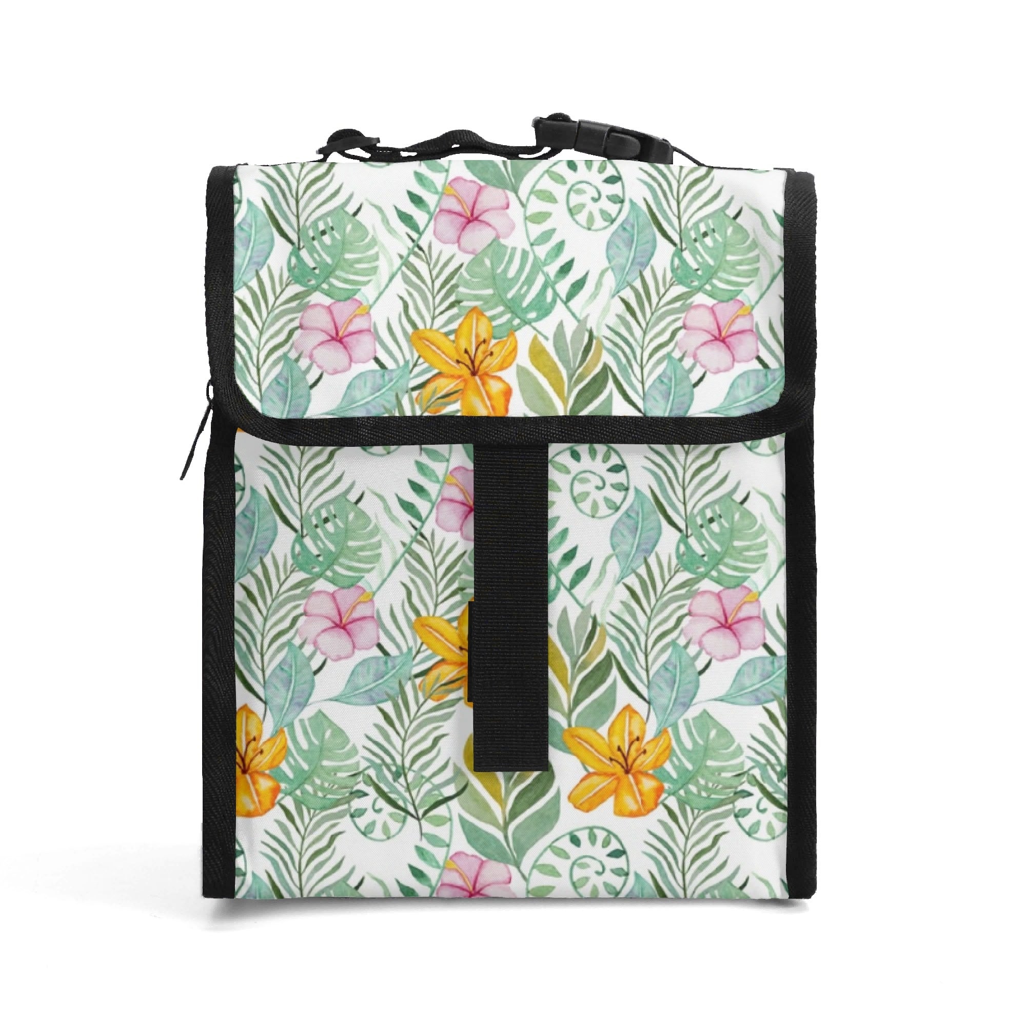 Tropical Flowers And Leaves Flip-top Lunch Bag Default Title Flip Top Lunch Bag Plants Printed Offshore