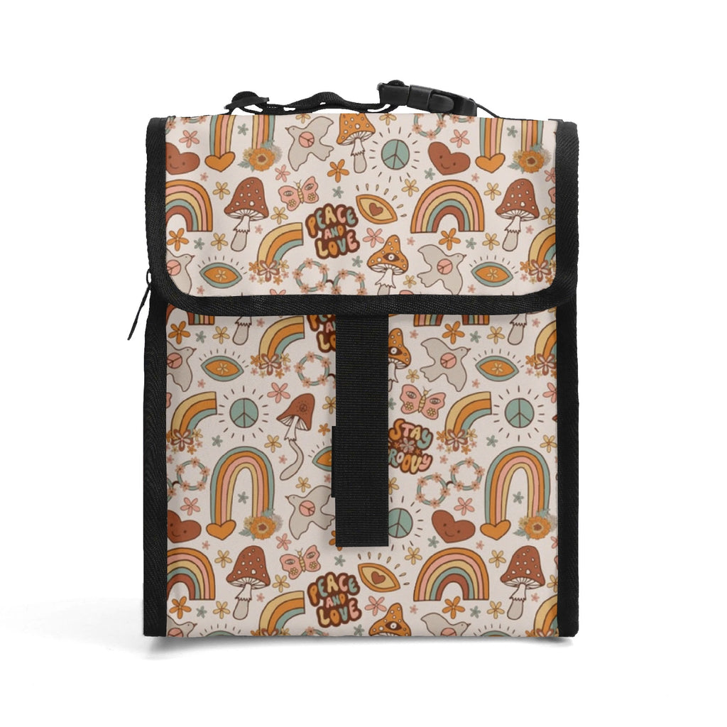 Peace And Love Flip-top Lunch Bag Default Title Flip Top Lunch Bag Printed Offshore Retro