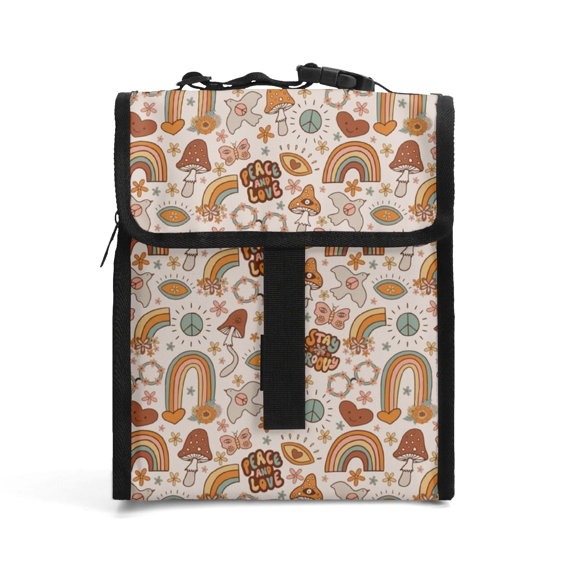 Peace And Love Flip-top Lunch Bag Default Title Flip Top Lunch Bag Printed Offshore Retro