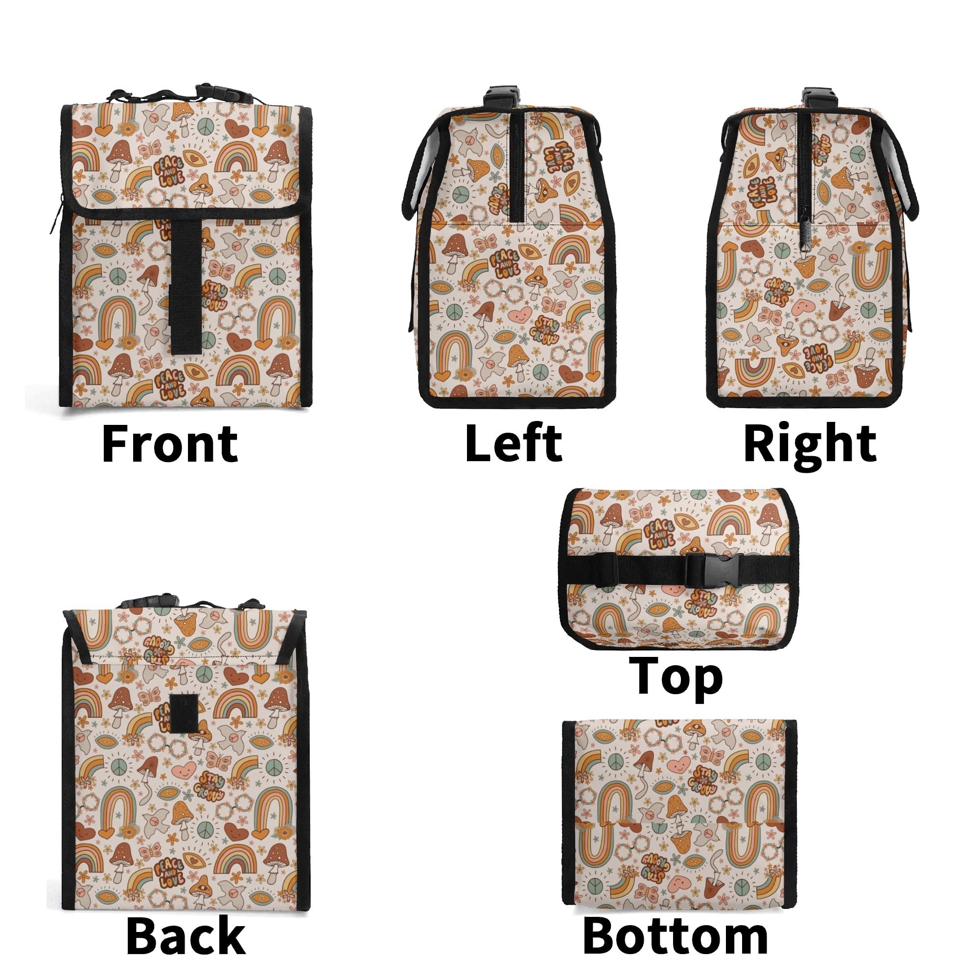 Peace And Love Flip-top Lunch Bag Flip Top Lunch Bag Printed Offshore Retro