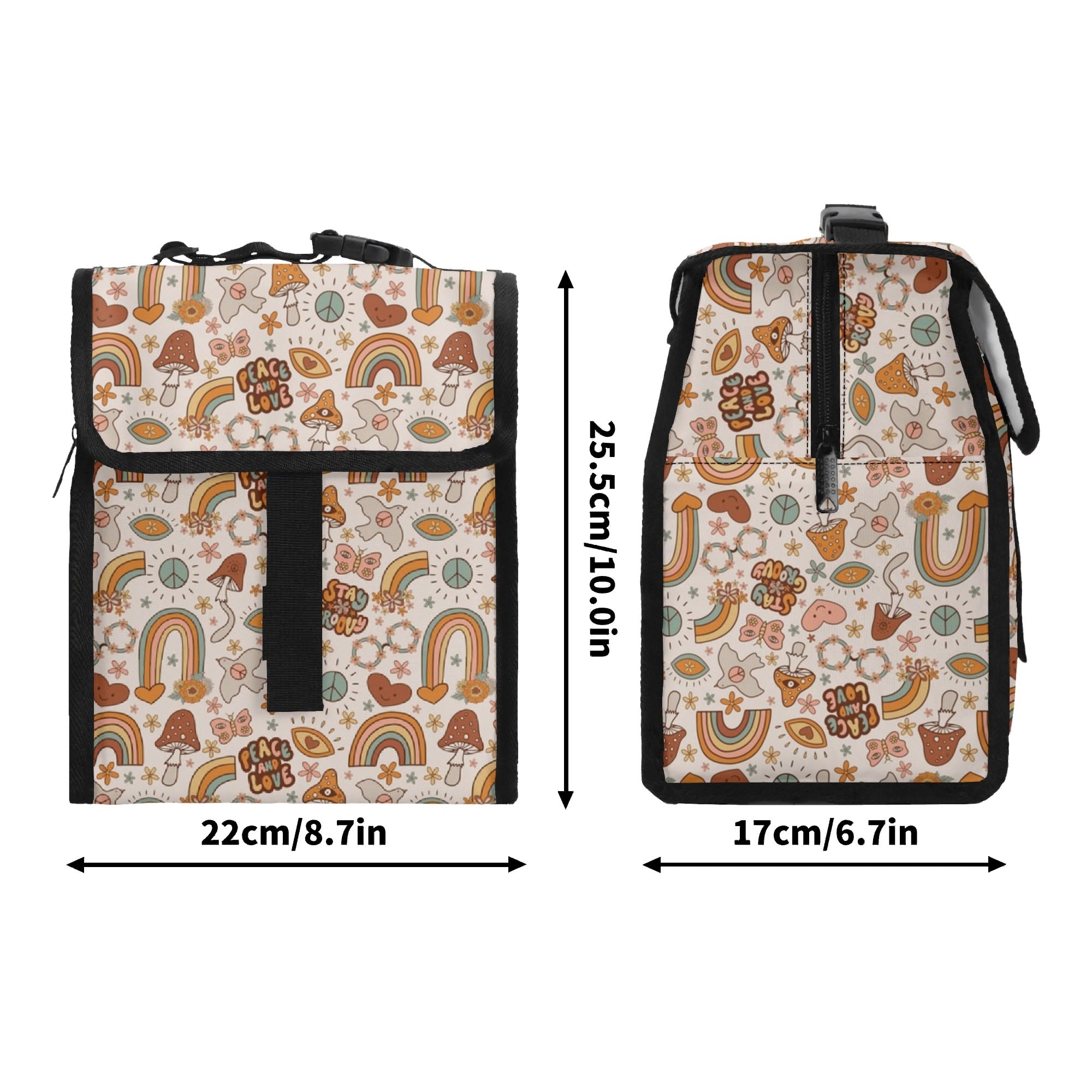 Peace And Love Flip-top Lunch Bag Flip Top Lunch Bag Printed Offshore Retro