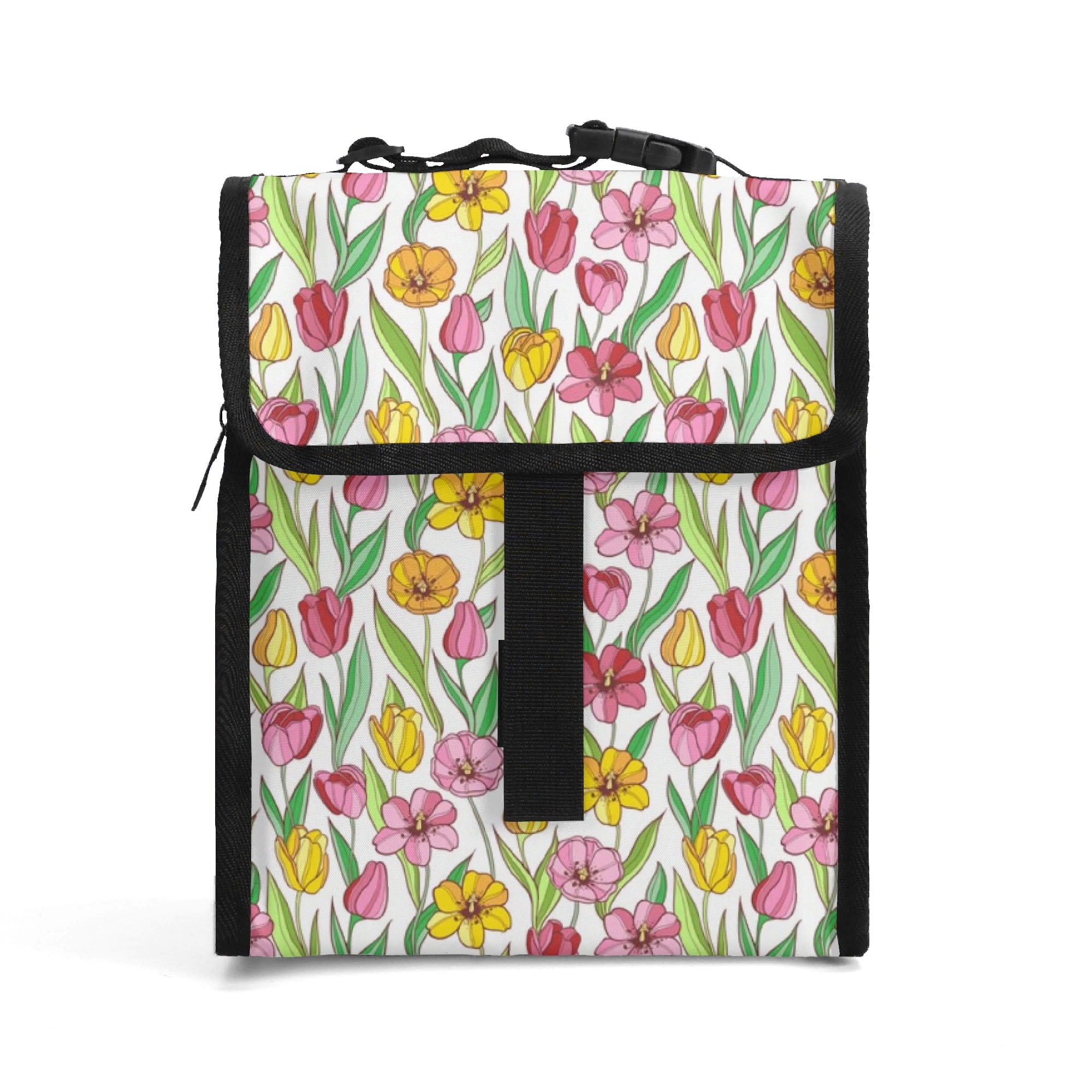 Pink And Yellow Floral Flip-top Lunch Bag Default Title Flip Top Lunch Bag Plants Printed Offshore