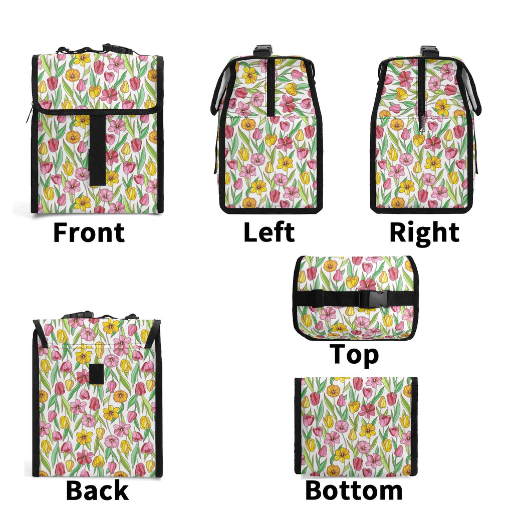 Pink And Yellow Floral Flip-top Lunch Bag Flip Top Lunch Bag Plants Printed Offshore