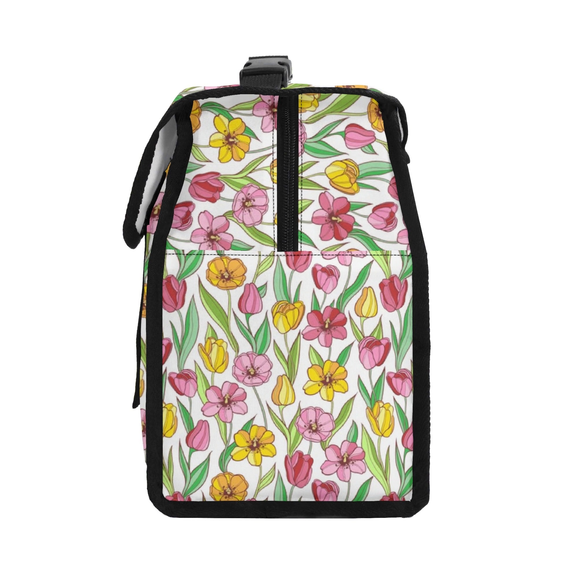 Pink And Yellow Floral Flip-top Lunch Bag Flip Top Lunch Bag Plants Printed Offshore