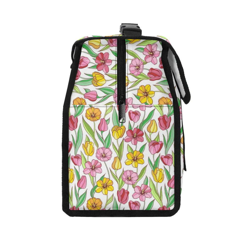 Pink And Yellow Floral Flip-top Lunch Bag Flip Top Lunch Bag Plants Printed Offshore
