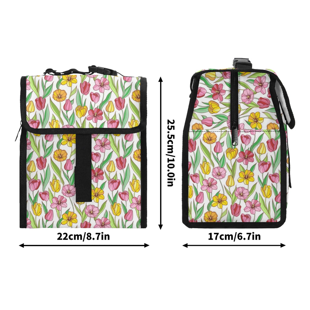 Pink And Yellow Floral Flip-top Lunch Bag Flip Top Lunch Bag Plants Printed Offshore