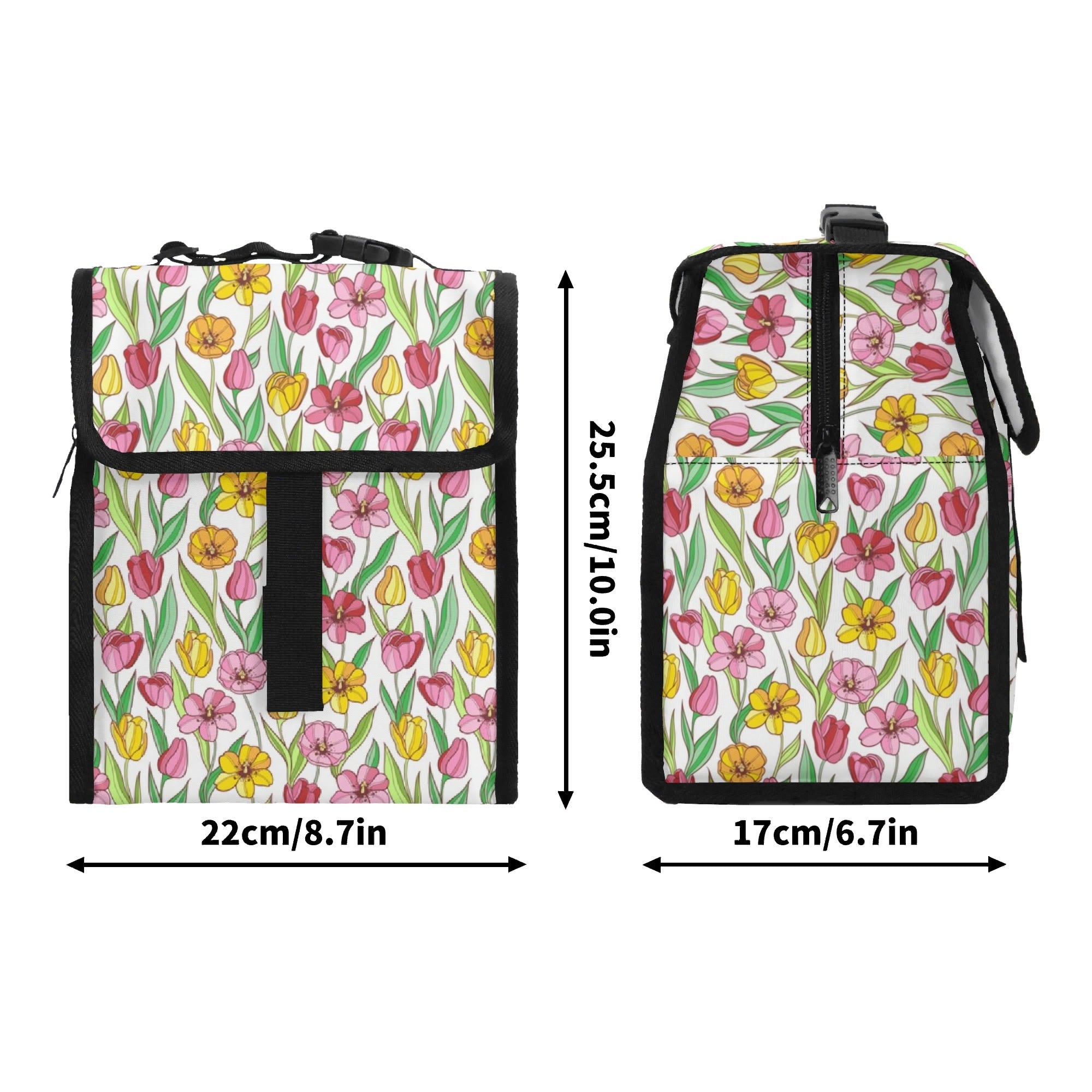 Pink And Yellow Floral Flip-top Lunch Bag Flip Top Lunch Bag Plants Printed Offshore