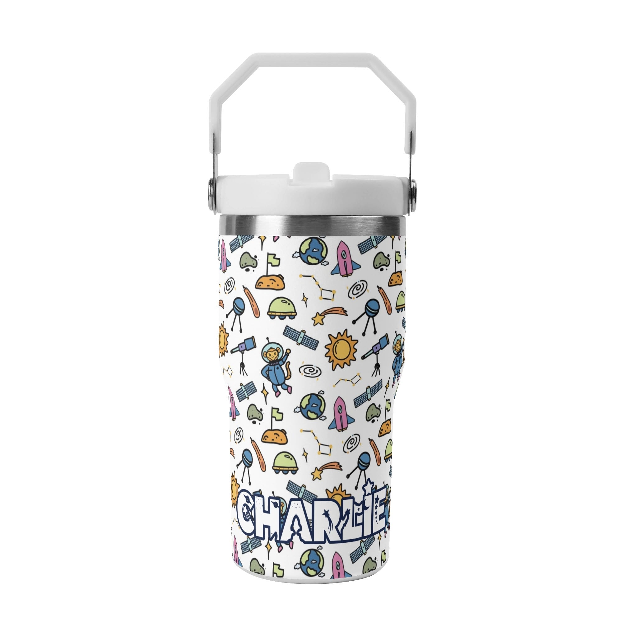 Personalised Monkey Astronaut In Space 20oz Stainless Steel Tumbler Screw On Lid With Straw Default Title Personalised 20oz Tumbler with Top Handle kids Printed Offshore Space