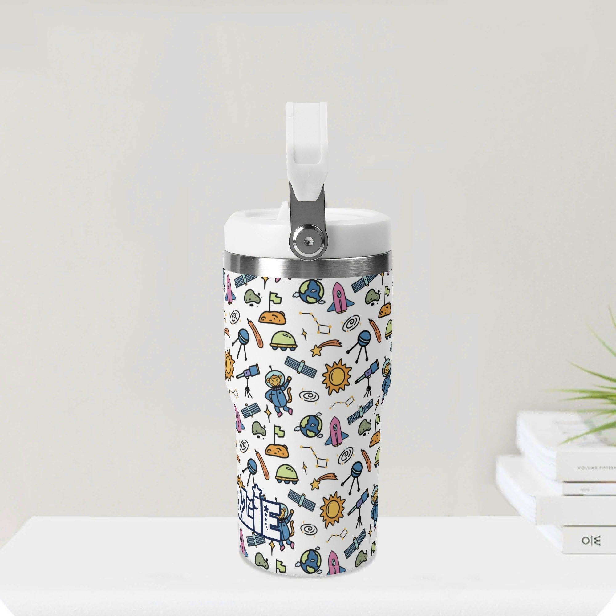 Personalised Monkey Astronaut In Space 20oz Stainless Steel Tumbler Screw On Lid With Straw Personalised 20oz Tumbler with Top Handle kids Printed Offshore Space