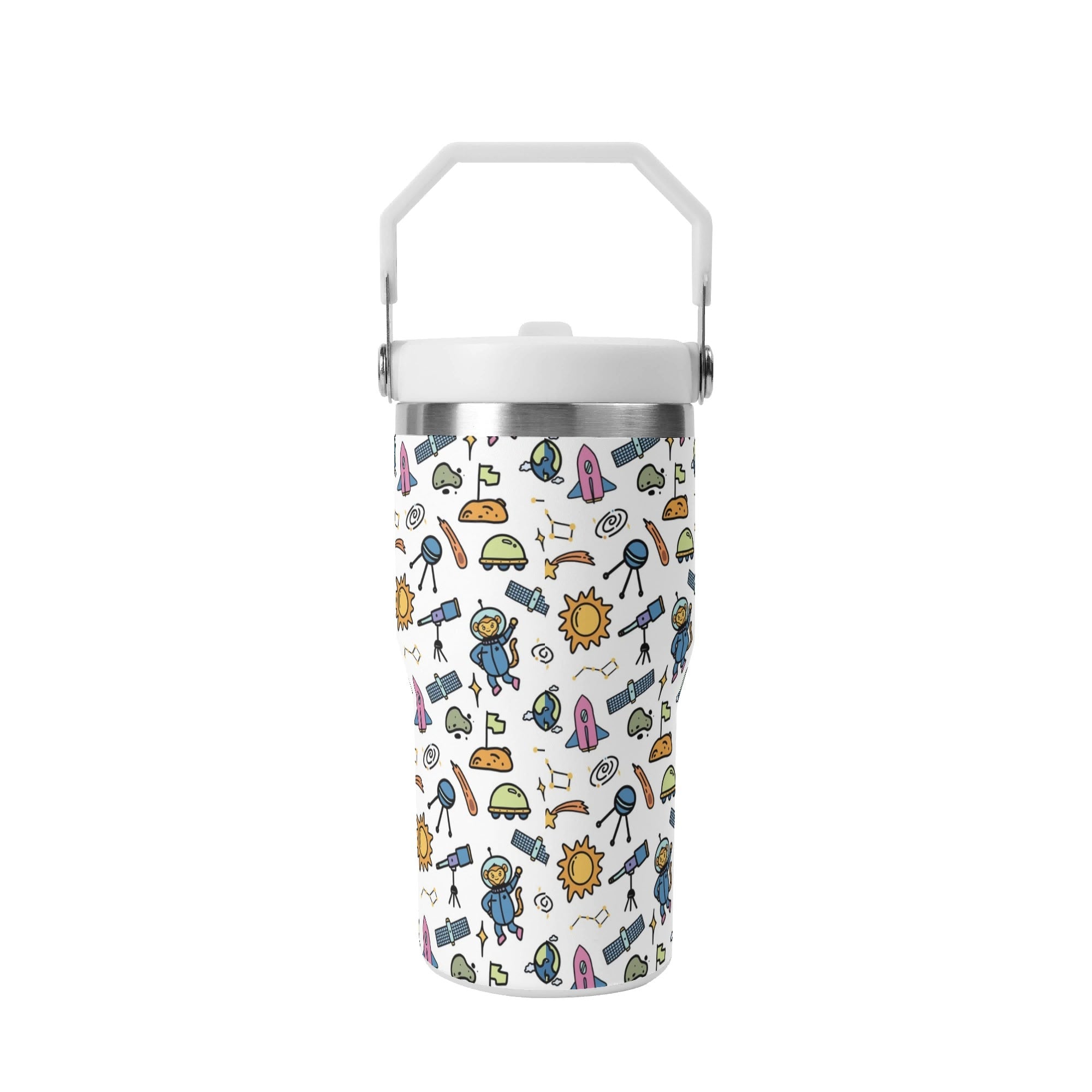 Personalised Monkey Astronaut In Space 20oz Stainless Steel Tumbler Screw On Lid With Straw Personalised 20oz Tumbler with Top Handle kids Printed Offshore Space