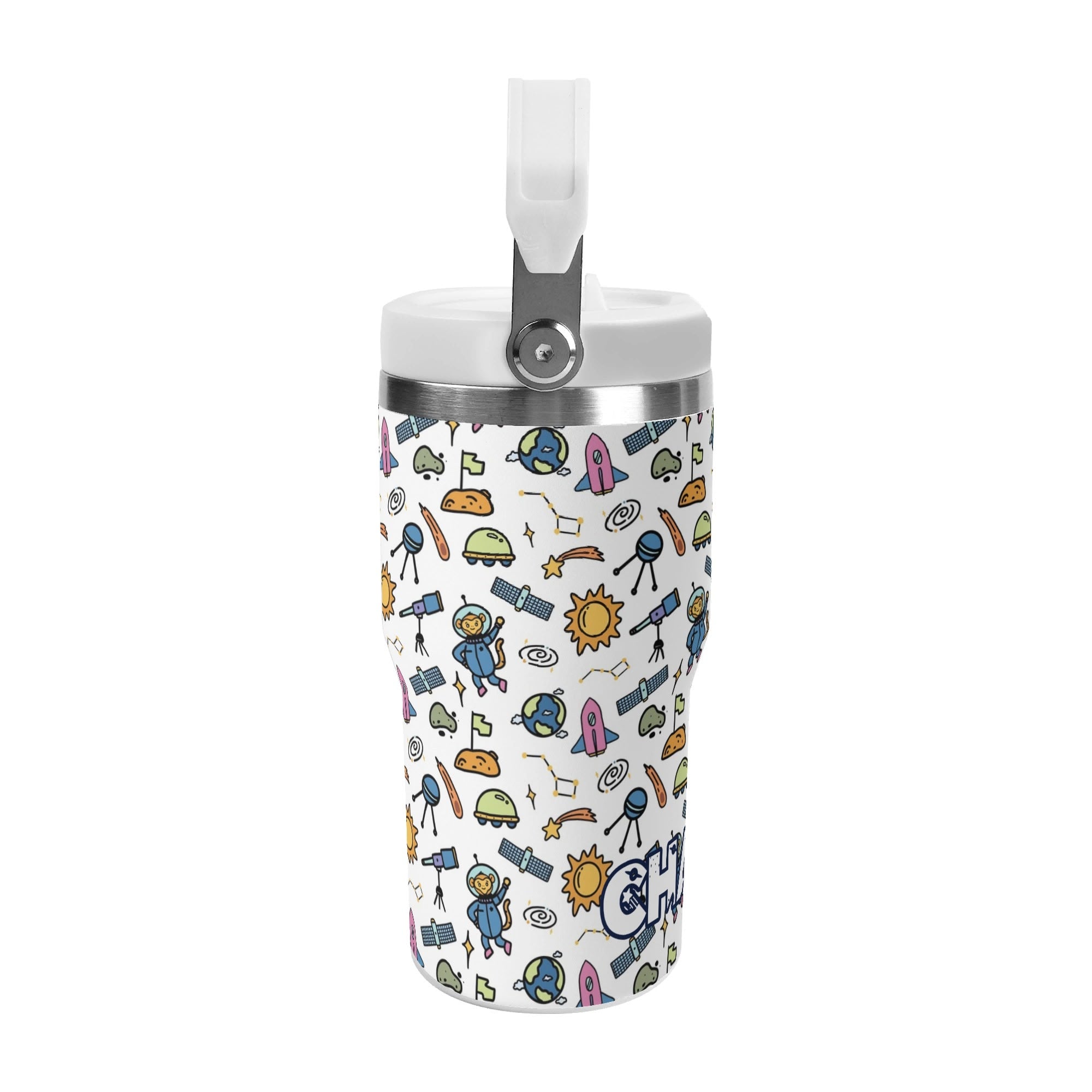 Personalised Monkey Astronaut In Space 20oz Stainless Steel Tumbler Screw On Lid With Straw Personalised 20oz Tumbler with Top Handle kids Printed Offshore Space