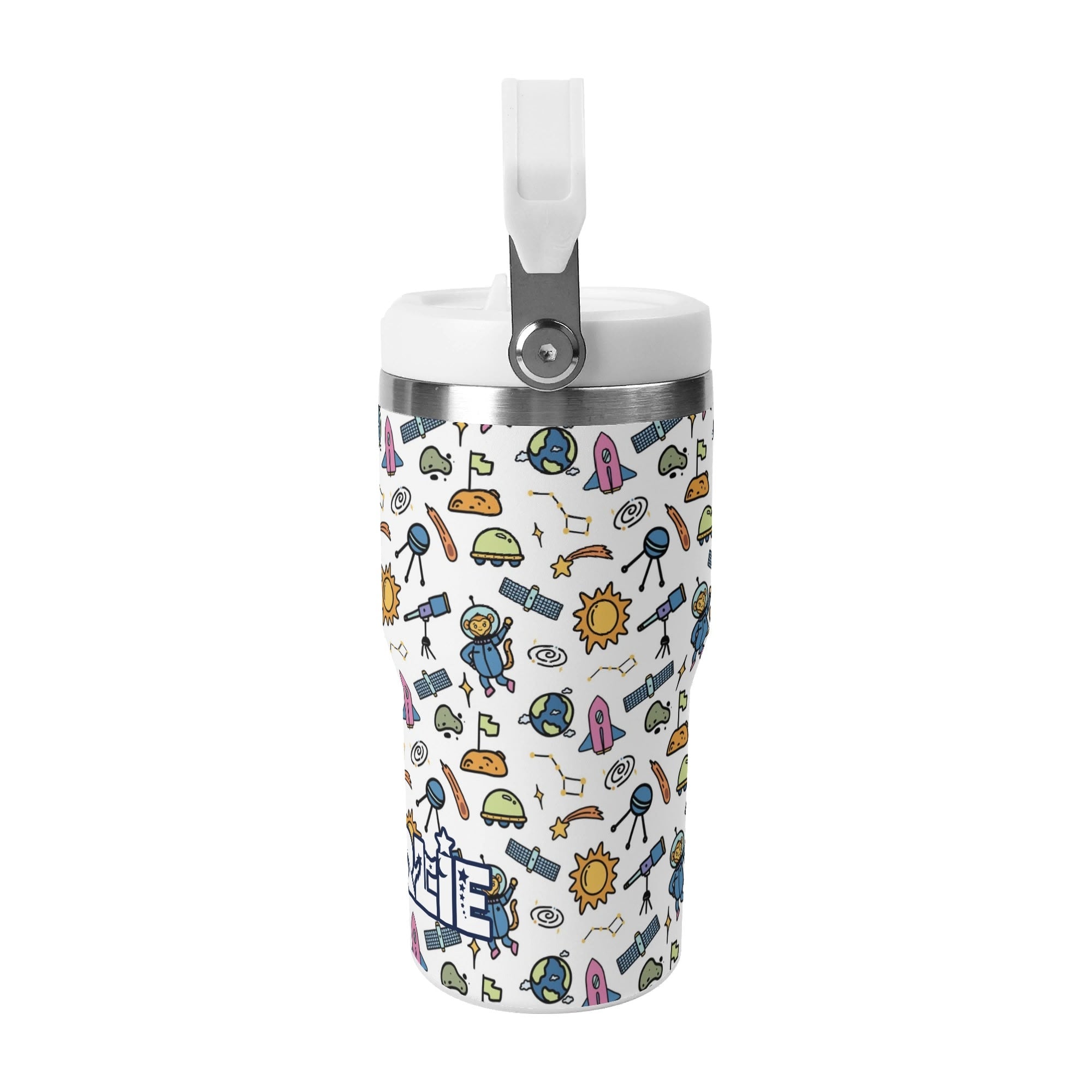 Personalised Monkey Astronaut In Space 20oz Stainless Steel Tumbler Screw On Lid With Straw Personalised 20oz Tumbler with Top Handle kids Printed Offshore Space