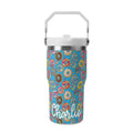 Personalised Doughnuts on Blue 20oz Stainless Steel Tumbler Screw On Lid With Straw Default Title Personalised 20oz Tumbler with Top Handle Food Printed Offshore