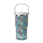 Personalised Doughnuts on Blue 20oz Stainless Steel Tumbler Screw On Lid With Straw Default Title Personalised 20oz Tumbler with Top Handle Food Printed Offshore