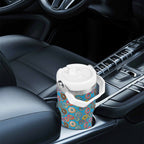 Personalised Doughnuts on Blue 20oz Stainless Steel Tumbler Screw On Lid With Straw Personalised 20oz Tumbler with Top Handle Food Printed Offshore